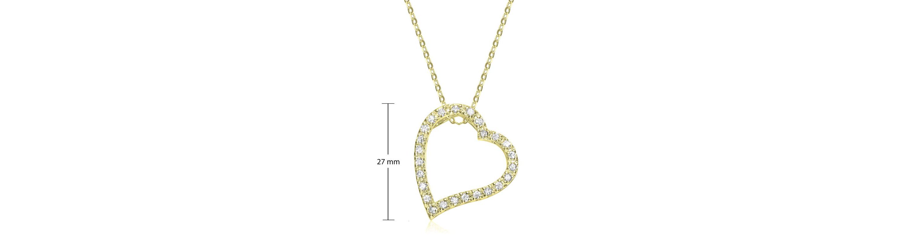 Lab Created 14K Gold Plated with Clear Cubic Zirconia Ribbon Heart Halo Floating Pendant Necklace