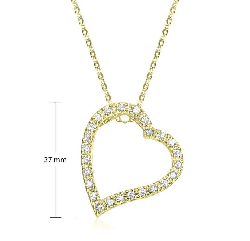 Lab Created 14K Gold Plated with Clear Cubic Zirconia Ribbon Heart Halo Floating Pendant Necklace