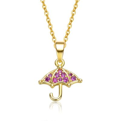 Rozzato Lab Created 14K Gold Plated with Ruby Red Cubic Zirconia Raindrop Umbrella Pendant Charm