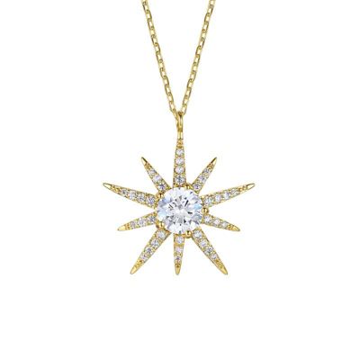 Rozzato Lab Created 14K Gold Plated with Clear Cubic Zirconia Starburst Pendant Necklace