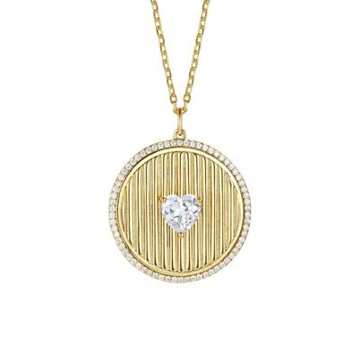 Rozzato Lab Created 14K Gold Plated with Clear Cubic Zirconia Heart Medallion Pendant Necklace