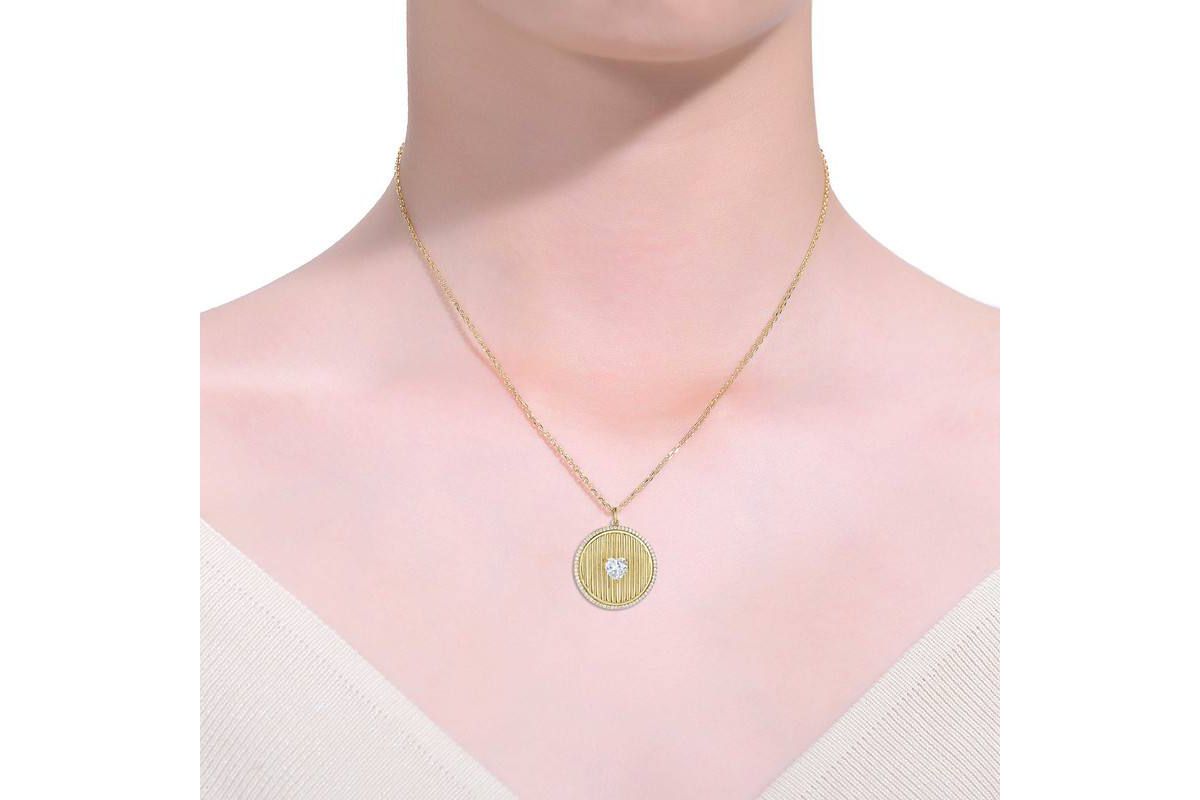 Lab Created 14K Gold Plated with Clear Cubic Zirconia Heart Medallion Pendant Necklace