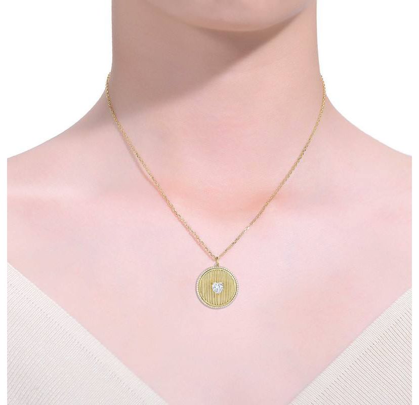 Lab Created 14K Gold Plated with Clear Cubic Zirconia Heart Medallion Pendant Necklace