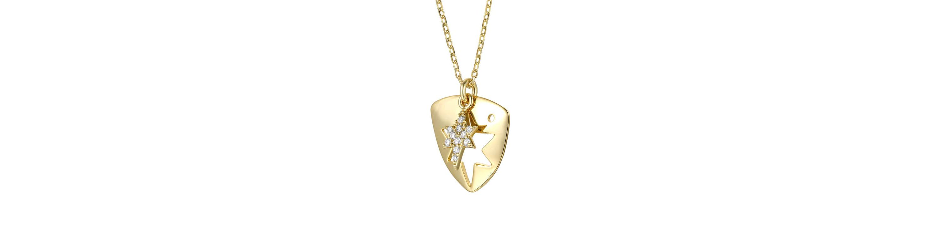 Lab Created 14K Gold Plated with Clear Cubic Zirconia Laser-Cut 6-Pointed Star Triangle Shield Pendant Necklace