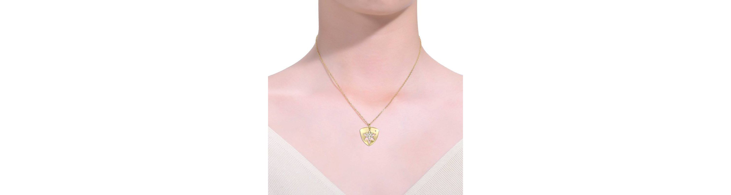 Lab Created 14K Gold Plated with Clear Cubic Zirconia Laser-Cut 6-Pointed Star Triangle Shield Pendant Necklace