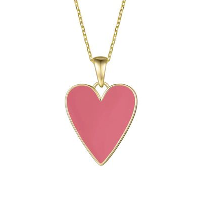 Rozzato Lab Created 14K Gold Plated with Red Enamel Elongated Heart Pendant Necklace for Kids