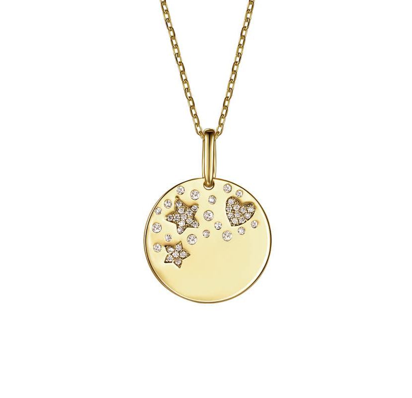 Lab Created 14K Gold Plated with Clear Cubic Zirconia Heart & Lucky Star Galaxy Medallion Pendant Necklace for Kids
