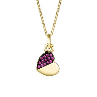 Rozzato Lab Created 14K Gold Plating & Black Gold Plated with Red Cubic Zirconia Heart Pendant Necklace for Kids
