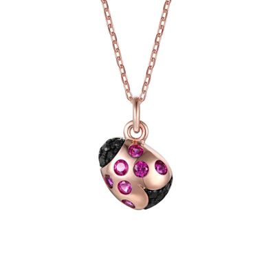Rozzato Lab Created 18K Rose Gold Plated with Ruby Red & Black Cubic Zirconia Ladybug Pendant Necklace for Kids