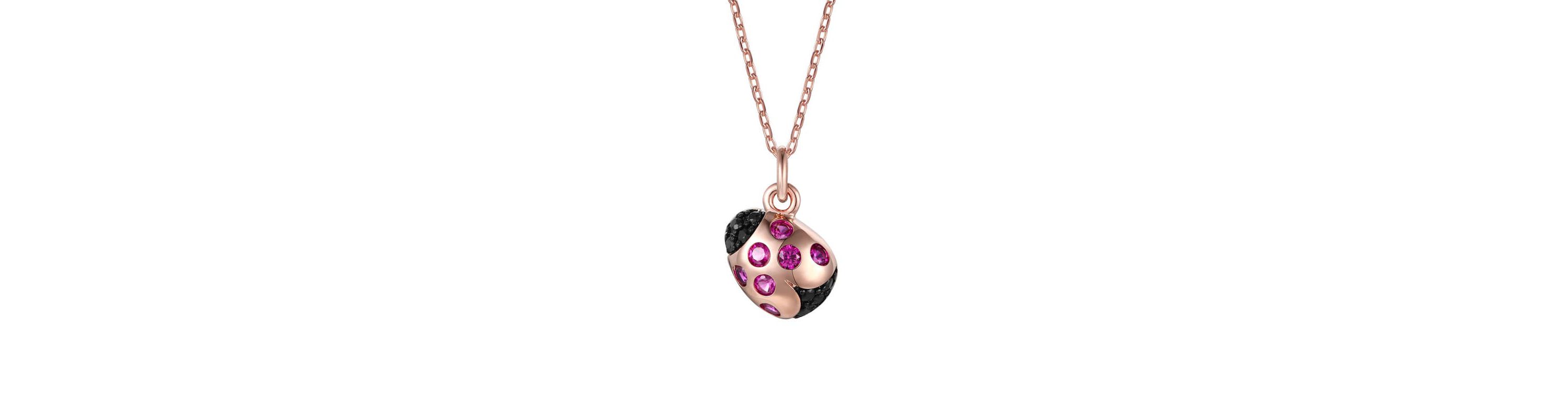 Lab Created 18K Rose Gold Plated with Ruby Red & Black Cubic Zirconia Ladybug Pendant Necklace for Kids