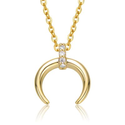 Rozzato Lab Created 14K Gold Plated with Clear Cubic Zirconia Crescent Horn Pendant Necklace for Kids