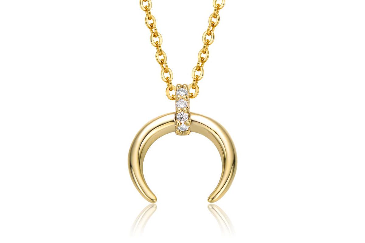 Lab Created 14K Gold Plated with Clear Cubic Zirconia Crescent Horn Pendant Necklace for Kids