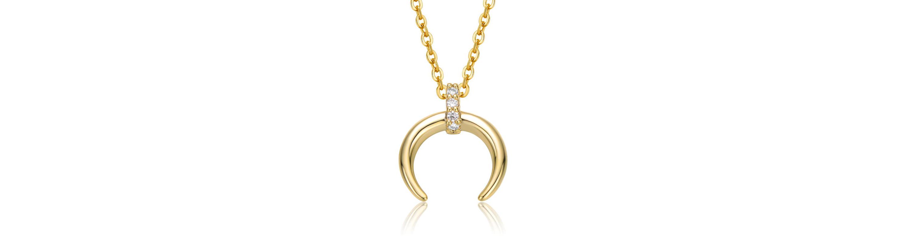 Lab Created 14K Gold Plated with Clear Cubic Zirconia Crescent Horn Pendant Necklace for Kids