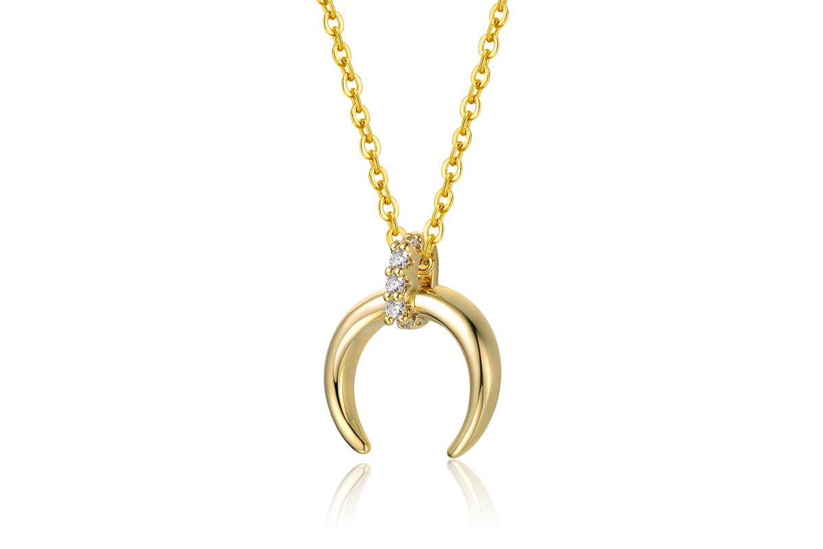 Lab Created 14K Gold Plated with Clear Cubic Zirconia Crescent Horn Pendant Necklace for Kids