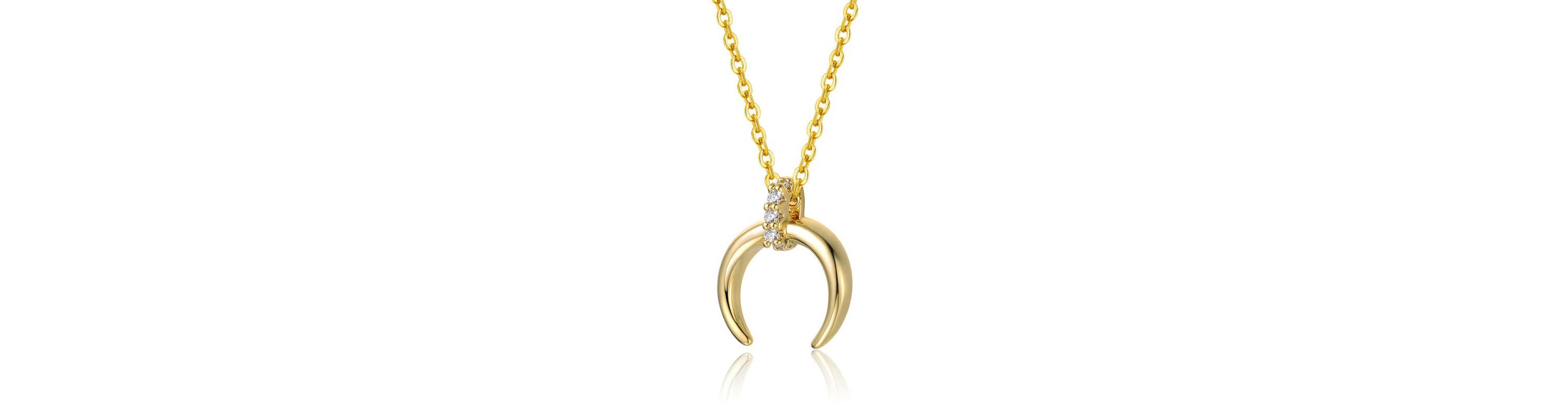 Lab Created 14K Gold Plated with Clear Cubic Zirconia Crescent Horn Pendant Necklace for Kids