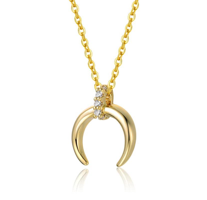 Lab Created 14K Gold Plated with Clear Cubic Zirconia Crescent Horn Pendant Necklace for Kids