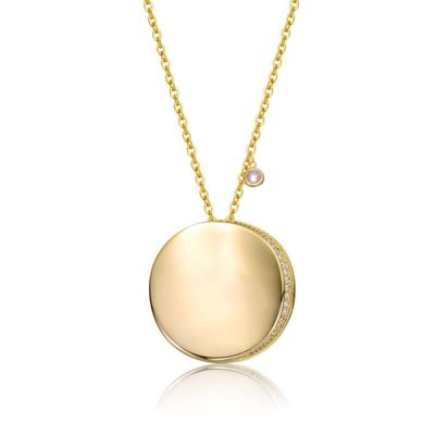 Rozzato Lab Created 14K Gold Plated with Clear Cubic Zirconia Round Circle Pendant Necklace for Teens