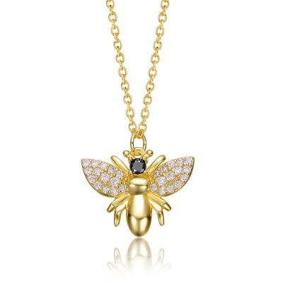 Rozzato Lab Created 14K Gold Plated with Clear Cubic Zirconia Wasp Pendant Necklace for Kids