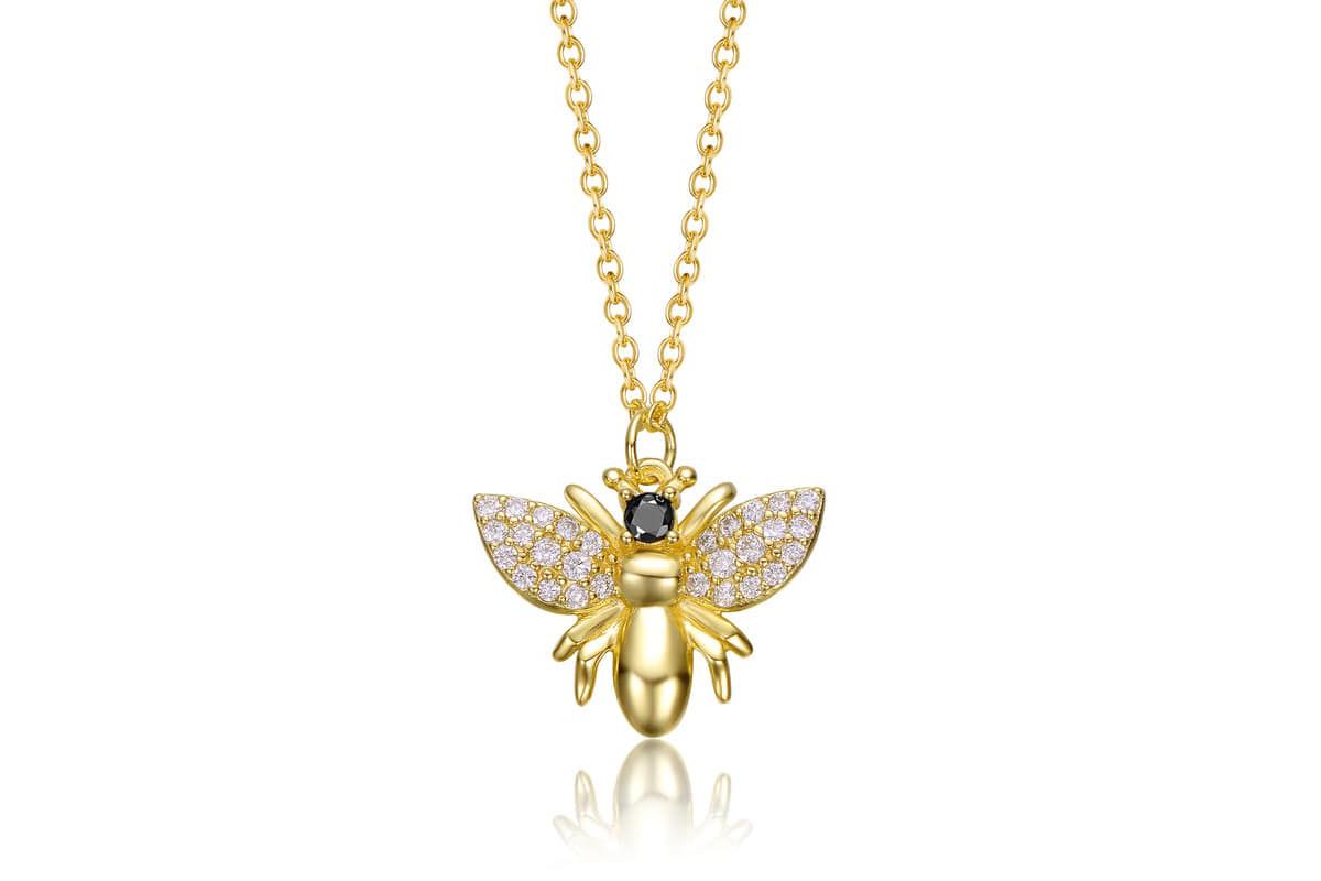 Lab Created 14K Gold Plated with Clear Cubic Zirconia Wasp Pendant Necklace for Kids