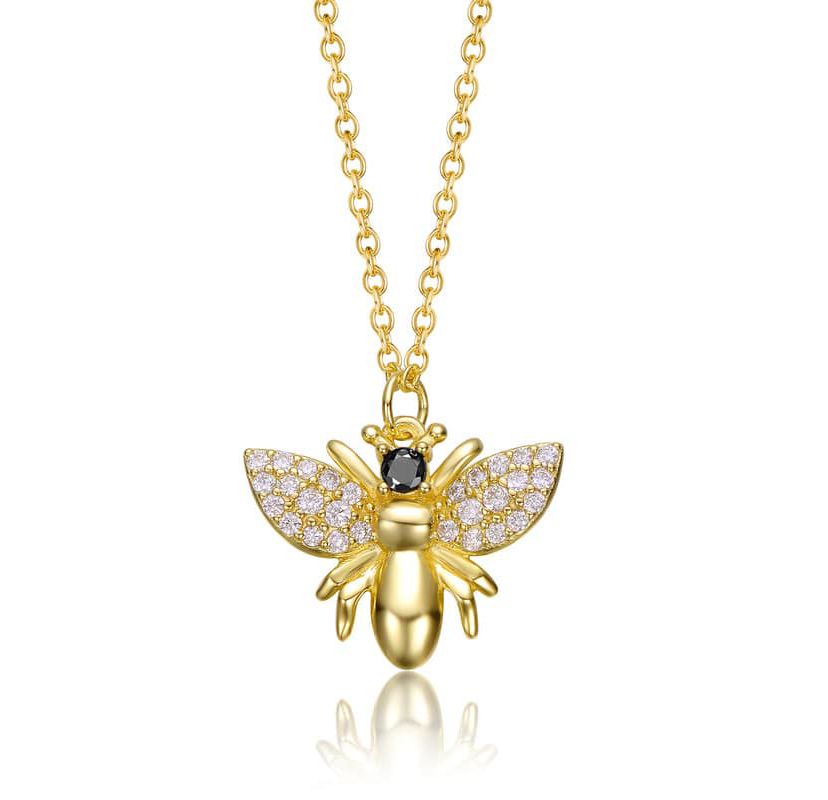 Lab Created 14K Gold Plated with Clear Cubic Zirconia Wasp Pendant Necklace for Kids