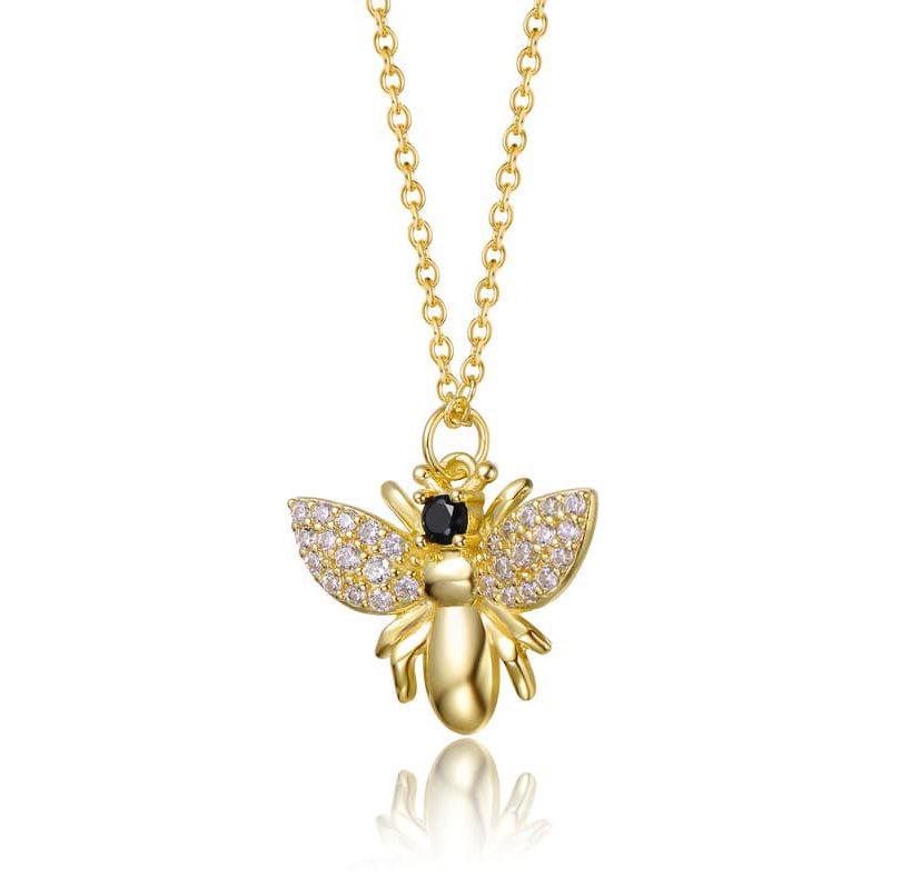 Lab Created 14K Gold Plated with Clear Cubic Zirconia Wasp Pendant Necklace for Kids
