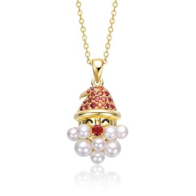 Rozzato Lab Created 14K Gold Plated with Colored Cubic Zirconia & White Pearl Santa face Christmas Pendant necklace