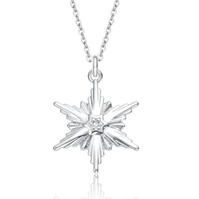 Rozzato Lab Created White Gold Plated with Clear Cubic Zirconia Snowflake Christmas Pendant Necklace