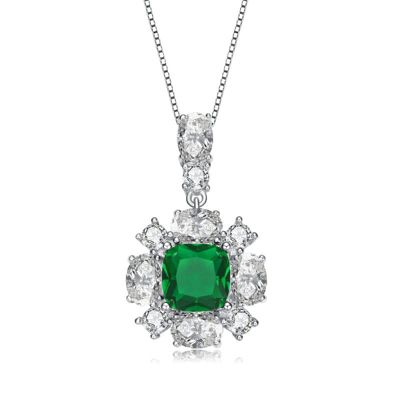 Rozzato Lab Created White Gold Plated with Emerald Green & White Cubic Zirconia Accent Pendant Necklace