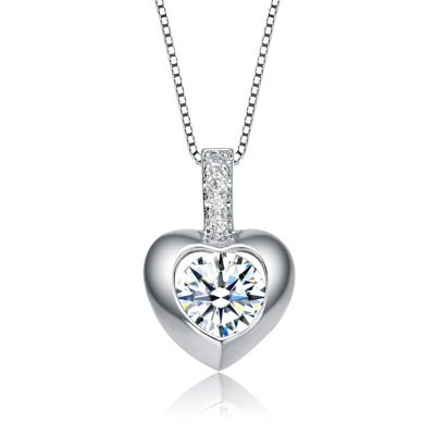 Rozzato Lab Created White Gold Plated with Clear Cubic Zirconia Heart Drop Pendant Necklace