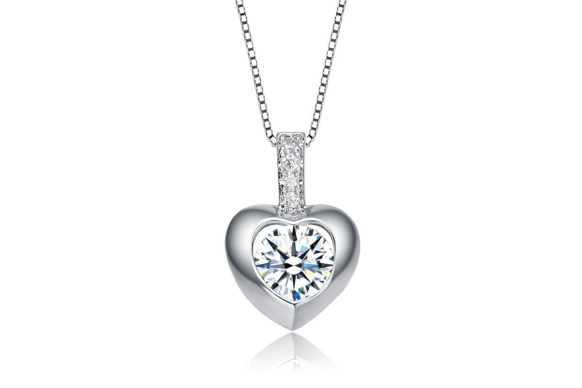 Lab Created White Gold Plated with Clear Cubic Zirconia Heart Drop Pendant Necklace