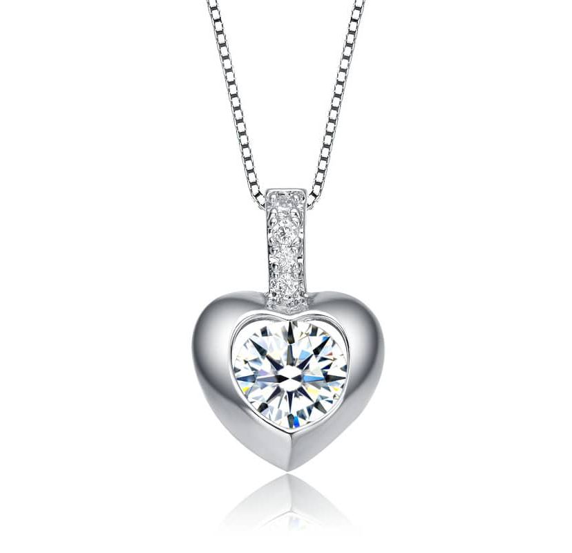 Lab Created White Gold Plated with Clear Cubic Zirconia Heart Drop Pendant Necklace