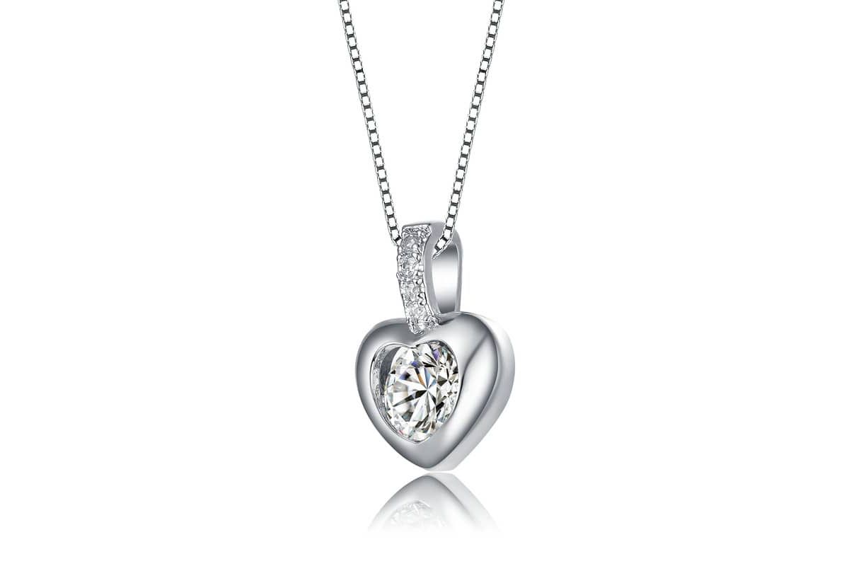 Lab Created White Gold Plated with Clear Cubic Zirconia Heart Drop Pendant Necklace