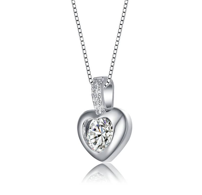 Lab Created White Gold Plated with Clear Cubic Zirconia Heart Drop Pendant Necklace