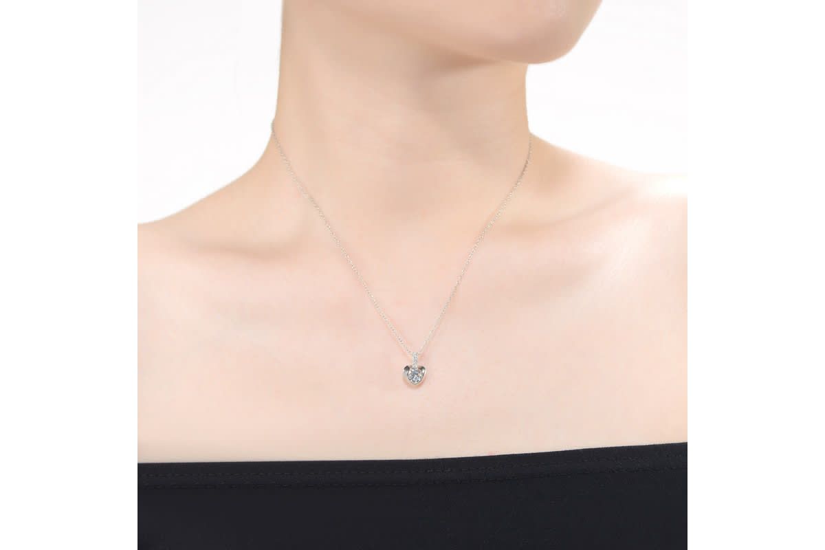 Lab Created White Gold Plated with Clear Cubic Zirconia Heart Drop Pendant Necklace