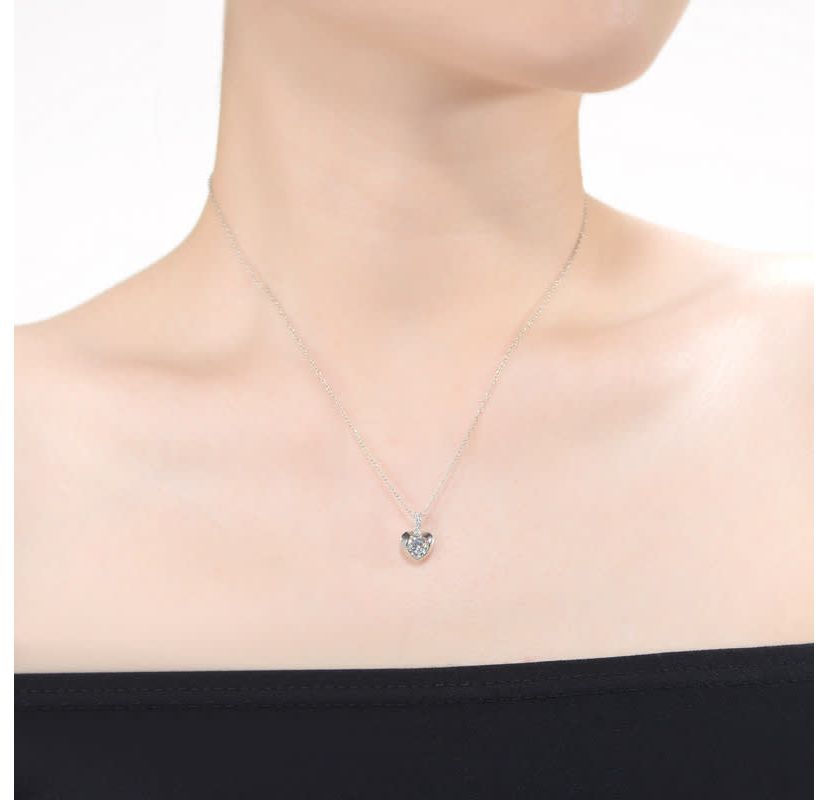 Lab Created White Gold Plated with Clear Cubic Zirconia Heart Drop Pendant Necklace