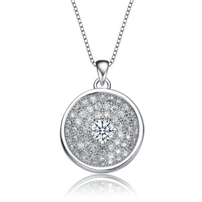 Rozzato Lab Created White Gold Plated with Clear Round Cubic Zirconia Pendant Necklace