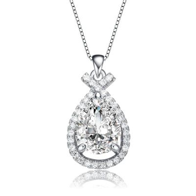 Rozzato Lab Created White Gold Plated with Clear Cubic Zirconia Peardrop Love Knot Pendant Necklace