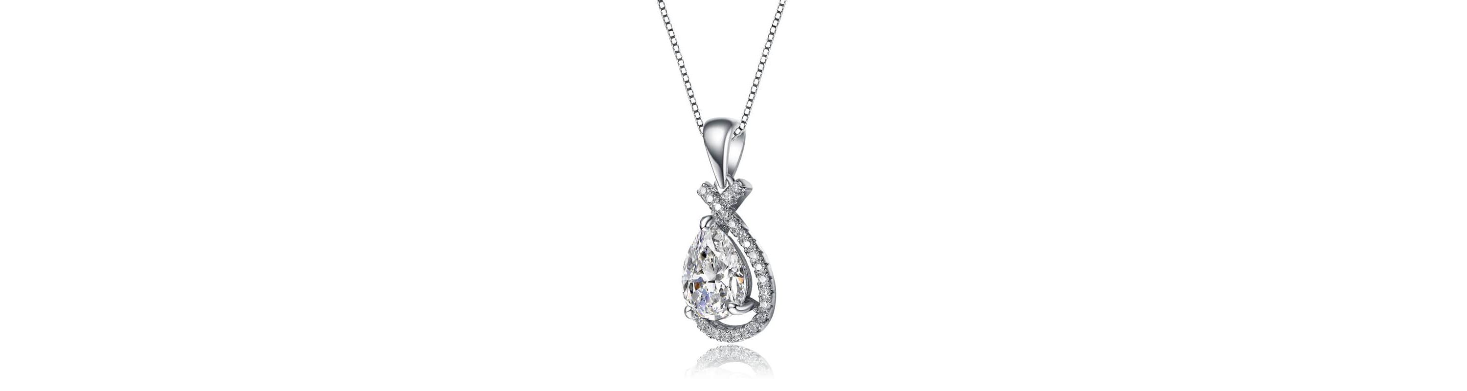 Lab Created White Gold Plated with Clear Cubic Zirconia Peardrop Love Knot Pendant Necklace