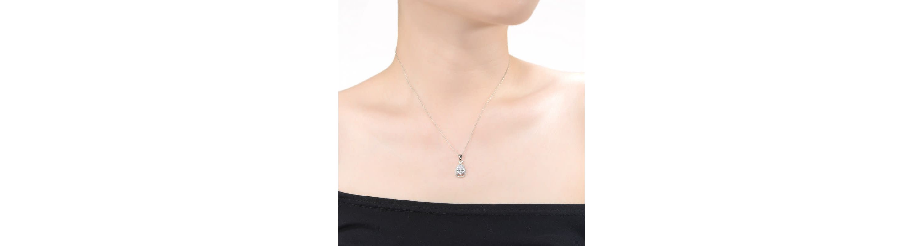 Lab Created White Gold Plated with Clear Cubic Zirconia Peardrop Love Knot Pendant Necklace