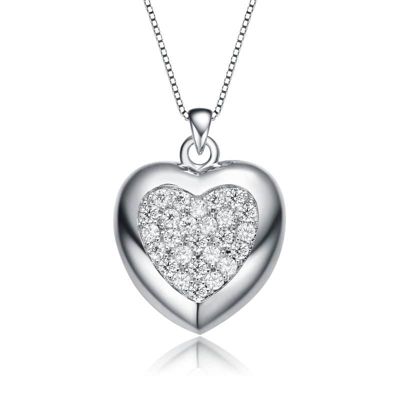 Rozzato Lab Created White Gold Plated with Clear Cubic Zirconia Heart Pendant Necklace