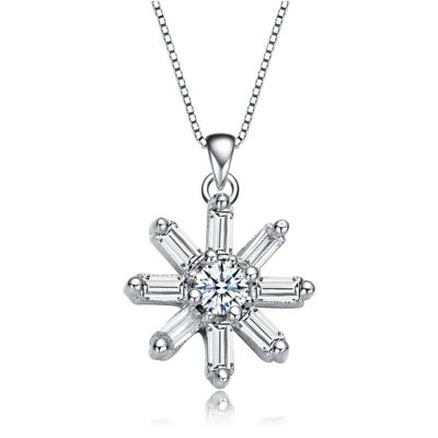 Rozzato Lab Created White Gold Plated with Clear Cubic Zirconia Starry Cluster Flower Pendant Necklace