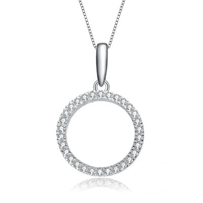 Rozzato Lab Created White Gold Plated with Clear Cubic Zirconia Circle Shaped Pendant Necklace