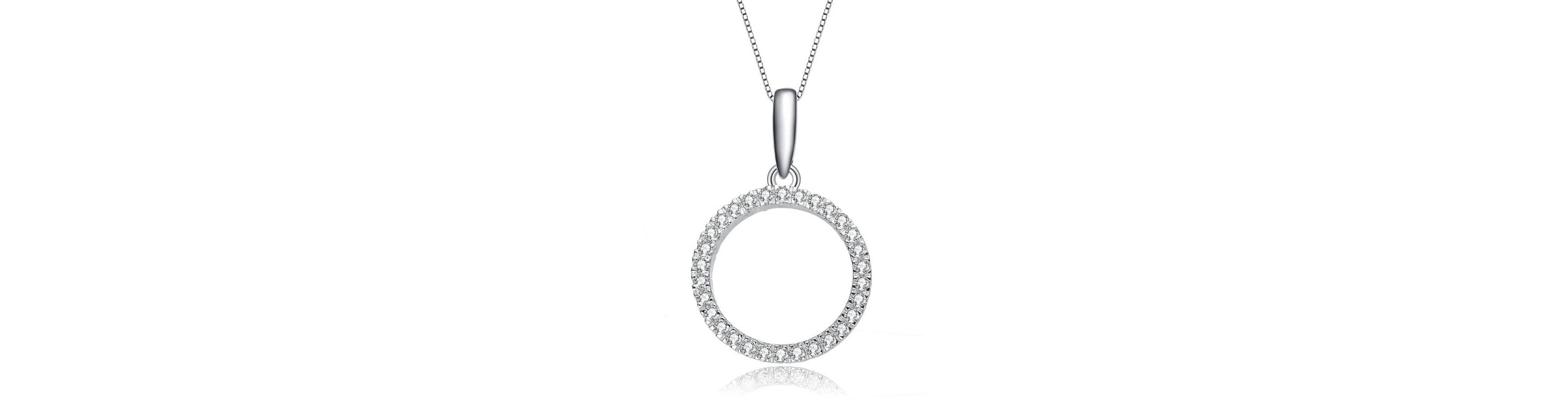 Lab Created White Gold Plated with Clear Cubic Zirconia Circle Shaped Pendant Necklace