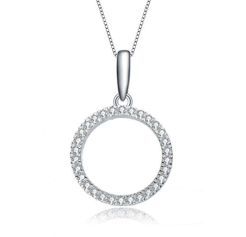Lab Created White Gold Plated with Clear Cubic Zirconia Circle Shaped Pendant Necklace