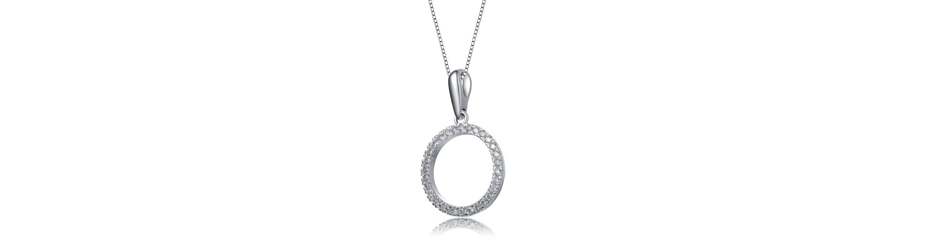 Lab Created White Gold Plated with Clear Cubic Zirconia Circle Shaped Pendant Necklace