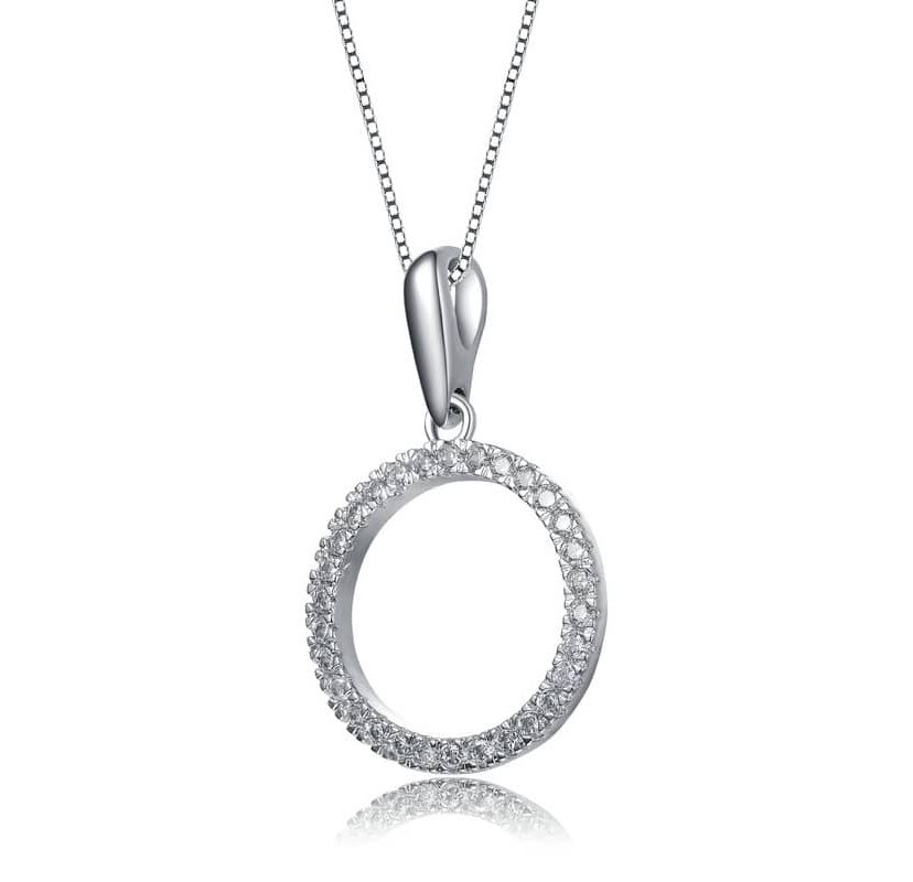 Lab Created White Gold Plated with Clear Cubic Zirconia Circle Shaped Pendant Necklace