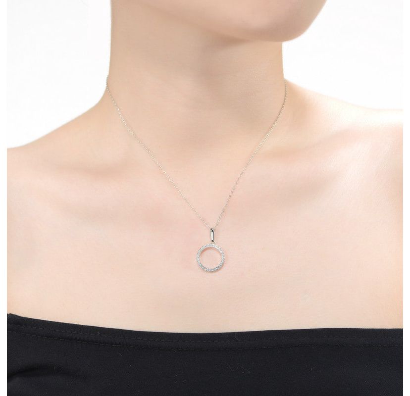 Lab Created White Gold Plated with Clear Cubic Zirconia Circle Shaped Pendant Necklace