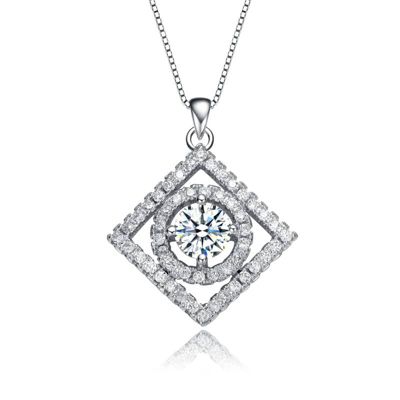 Rozzato Lab Created White Gold Plated with Clear Cubic Zirconia Square Pendant Necklace