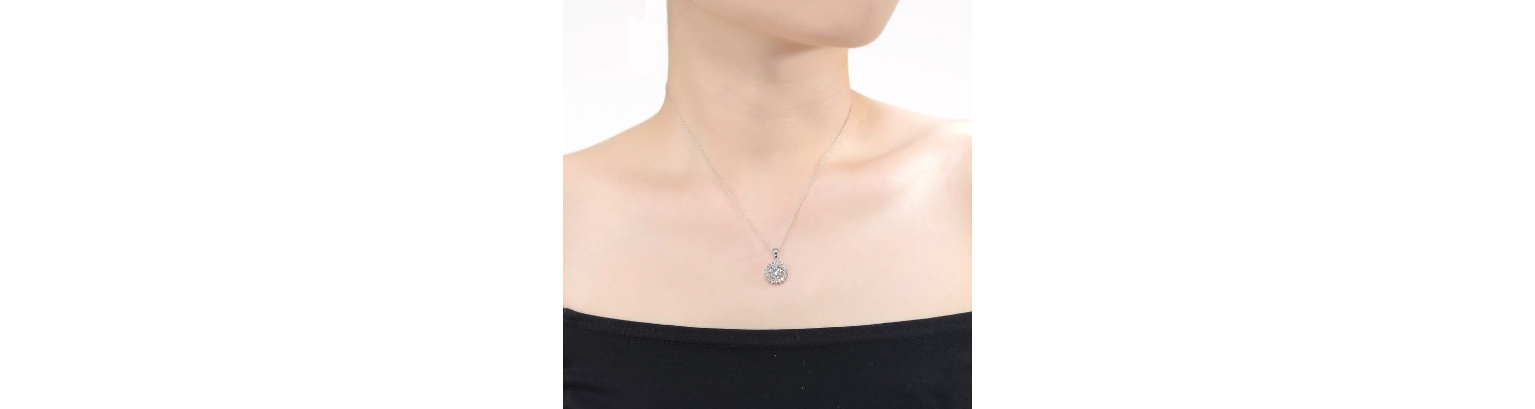Lab Created White Gold Plated with Clear Round Cubic Zirconia Flower Style Pendant Necklace