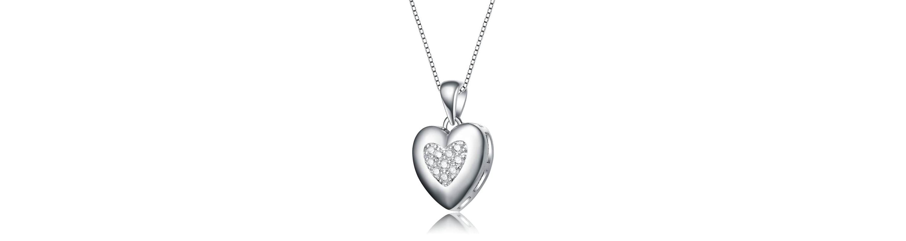 Lab Created White Gold Plated with Clear Cubic Zirconia French Pave Heart Pendant Necklace